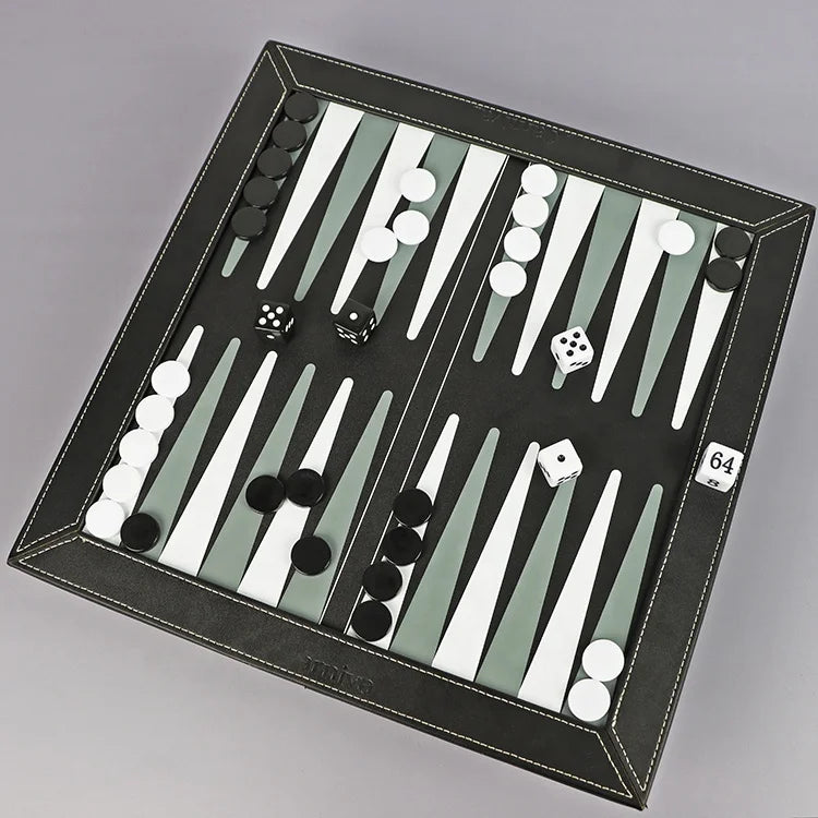Custom Logo Popular 2 in 1 Chess Board Game Set Premium PU Leather Checkers Backgammon