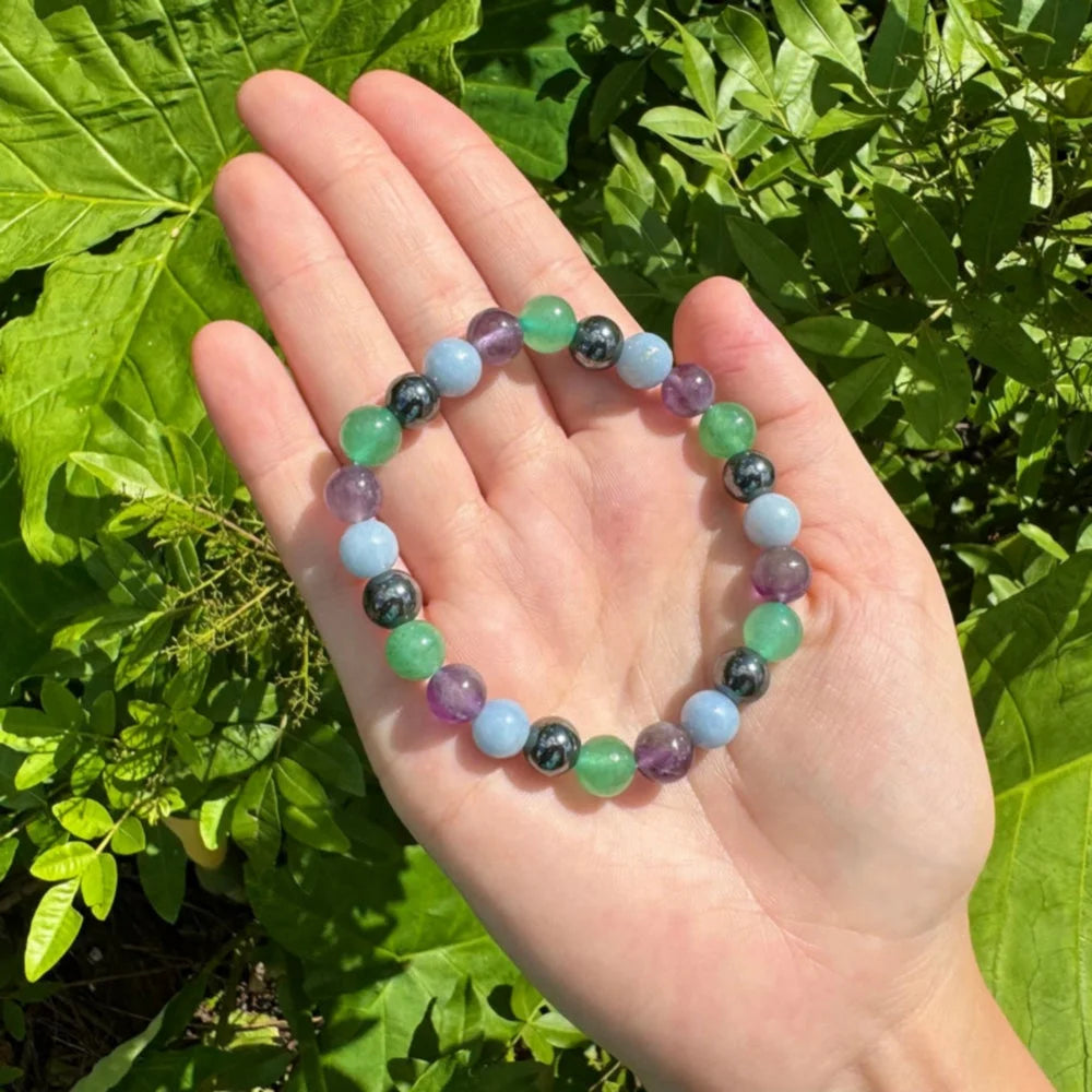 Dainty Stretch Gemstone Bracelet Jewelry 8mm Amethyst Aventurine Hematite Aquarius Zodiac Natural Stone Bracelet