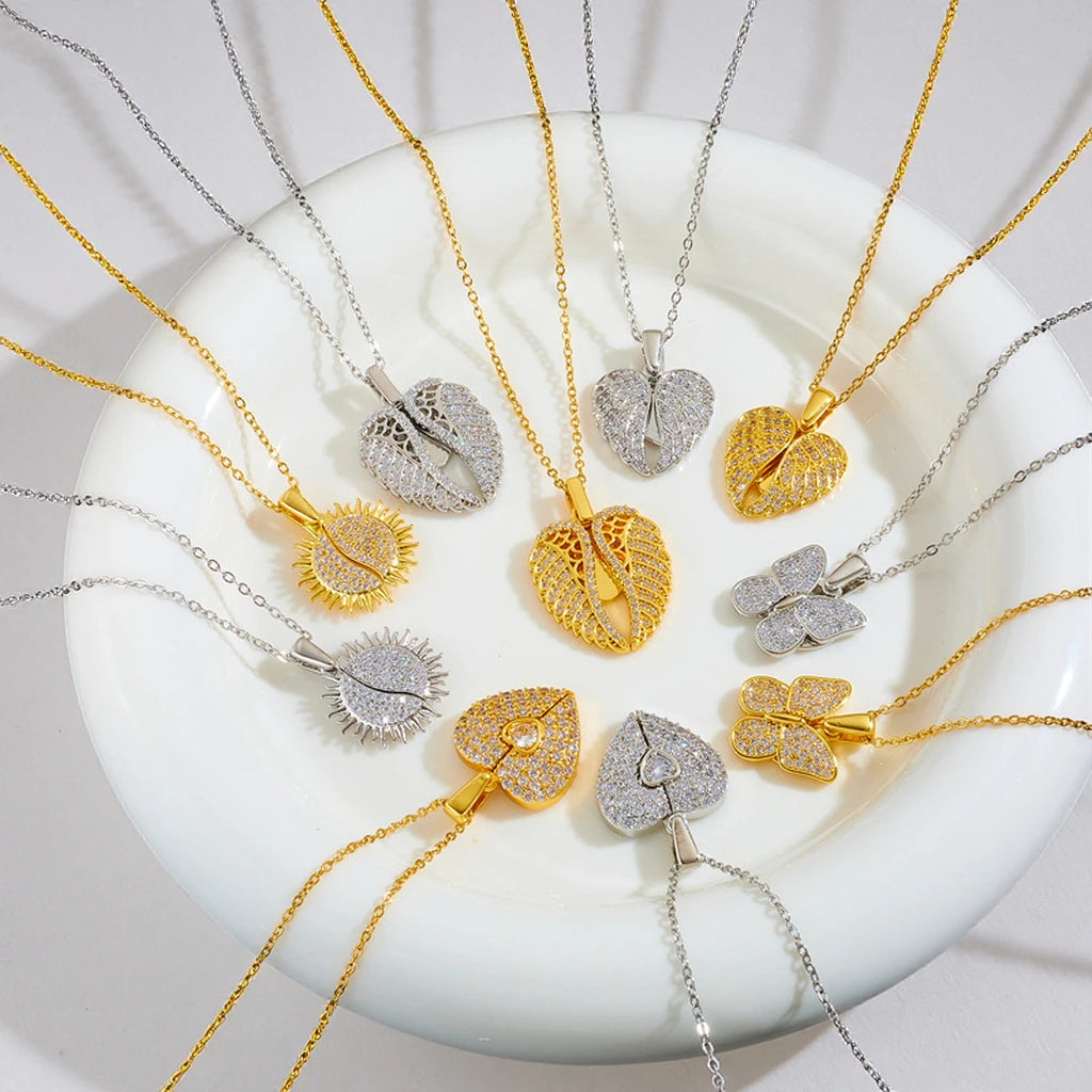 Elegant Vintage Sunflower Necklace with Zircon Spinner Gold Plated Stainless Steel Strand Chain for Gift