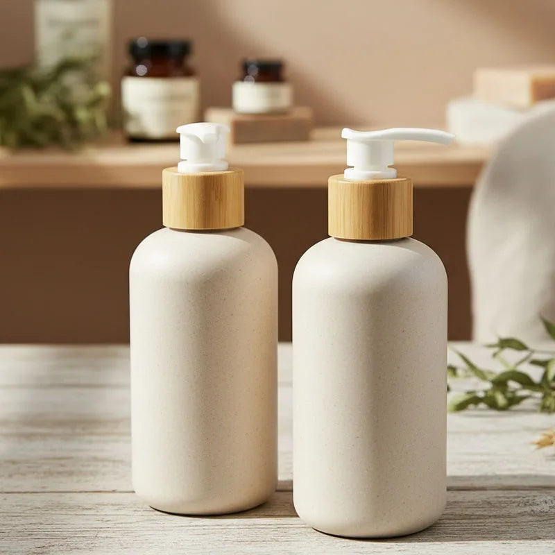 Bamboo Wheat Straw Bottle Biodegradable Compostable Cosmetic Conditioner Packaging Custom Design by OEM Manufacturer