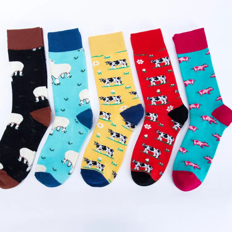 Custom logo Factory Directly Cow Pig Sheep  Animals Patterned Socks Cartoon Colorful Cute Socks for Men