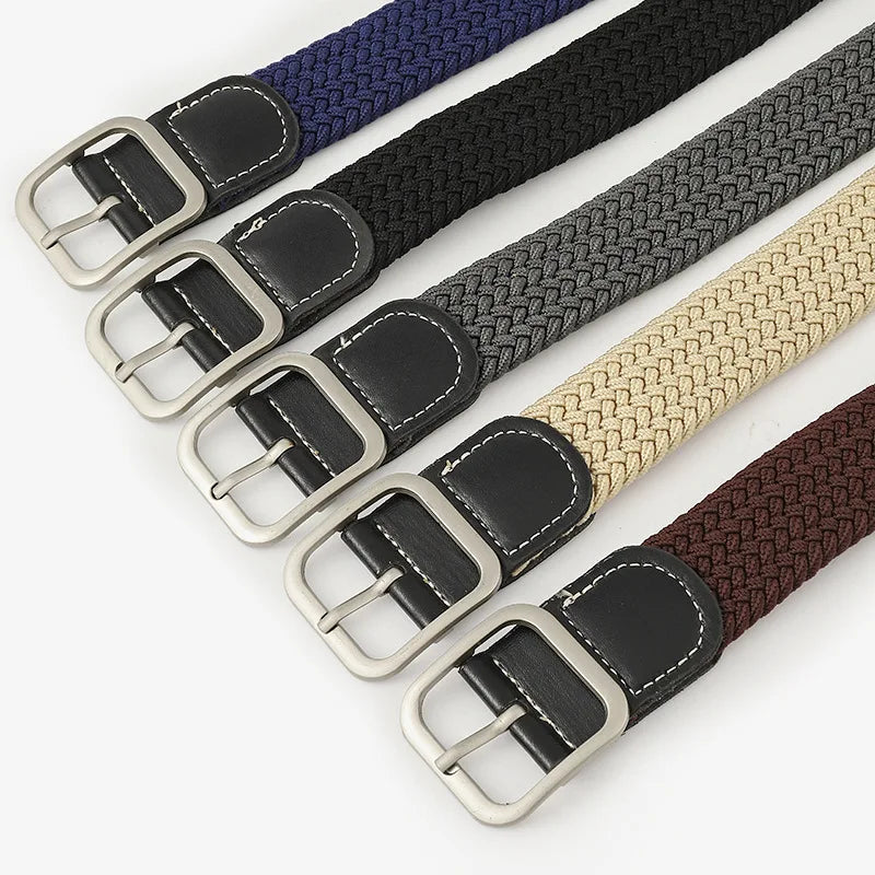 Hot Selling 3.3cm Wide Pin Buckle Classic Woven Elastic Adjustable Braided Belts for Women and Men