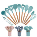 Wooden Kitchen Utensils Set Silicone Bamboo Tool Spoon Teak Wooden Utensils Spatula Set Silicone Tongs Utensils Set of 10 Freely