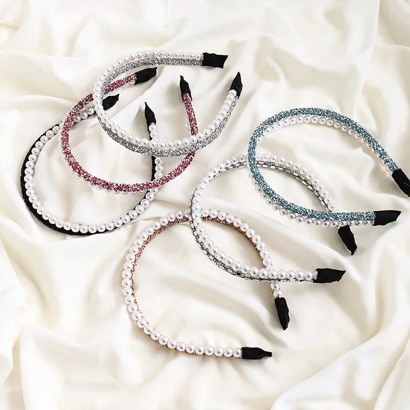 MIO New Arrival Pearl and Crystal Hard Headband Narrow Headwear Multi Colour Hoop Hair Band for Women