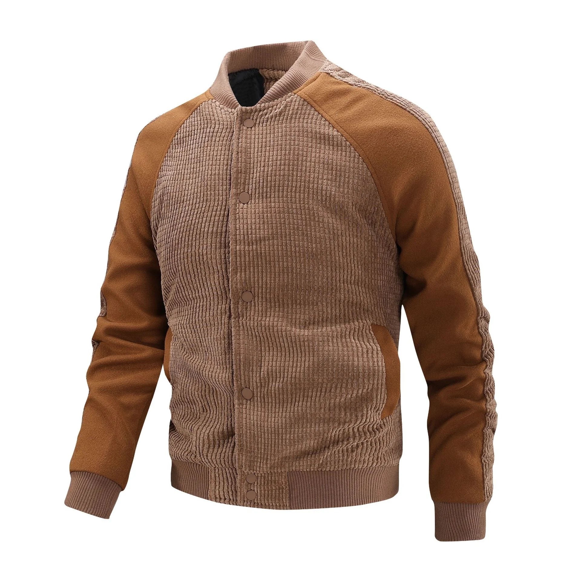 Men's Corduroy Blend Sleeve Bomber Jacket Autumn Winter Vintage A-Line Flight Jacket Loose Fit Casual Outerwear