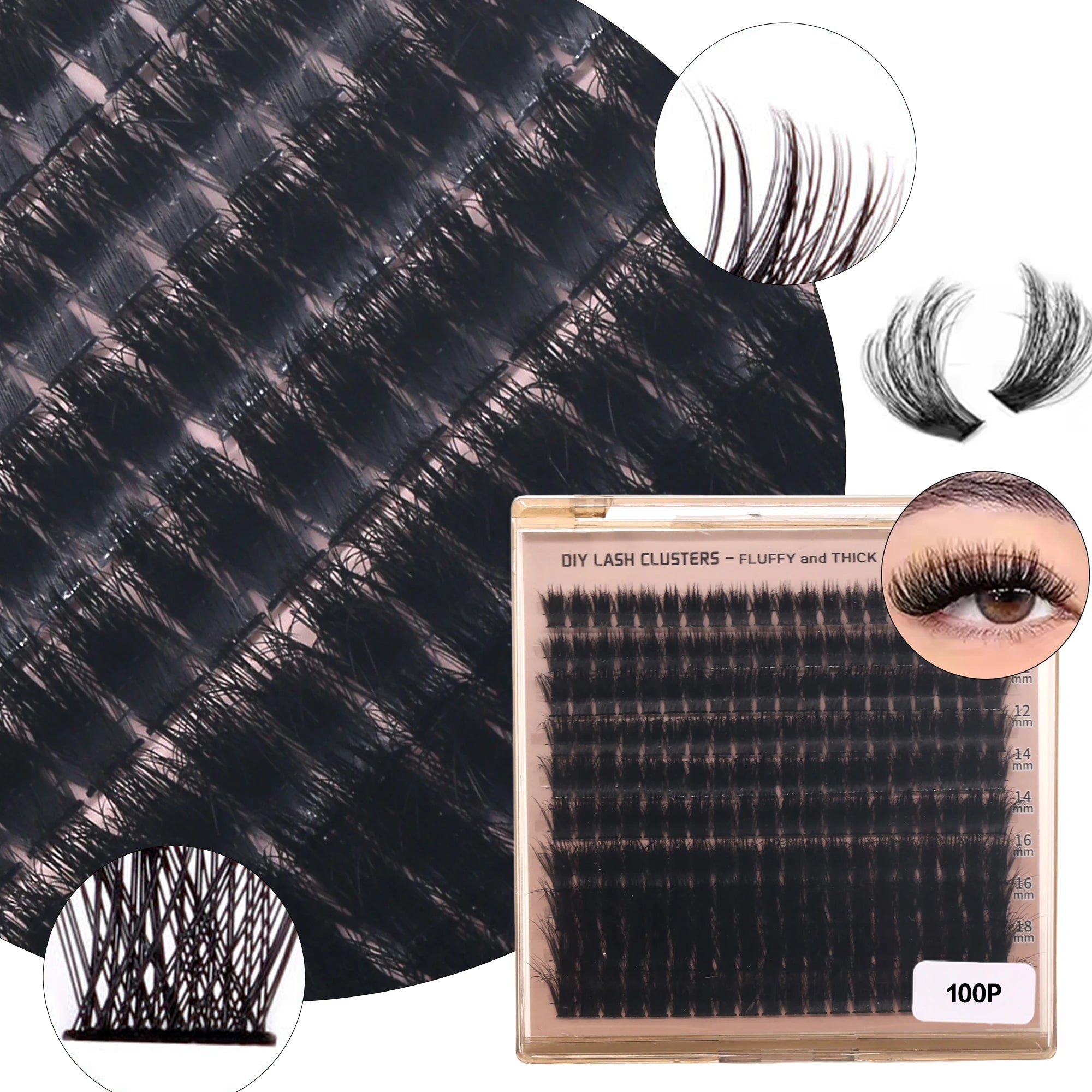 Wholesale Private Label DIY Cluster Eyelashes 10-18mm Mixed Length D Curl Volume 100P-200P Fluffy Thick Eyelashes Extensions