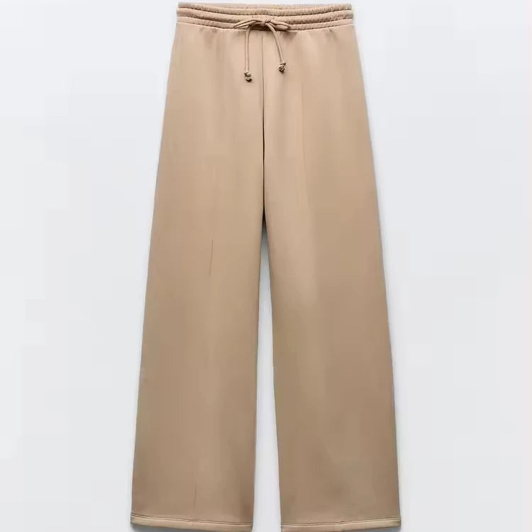 PLUSH Wide Jogger Pants for Women Cotton Jeans With High Waist Adjustable Elastic Drawstring Pronounced Seam Detail