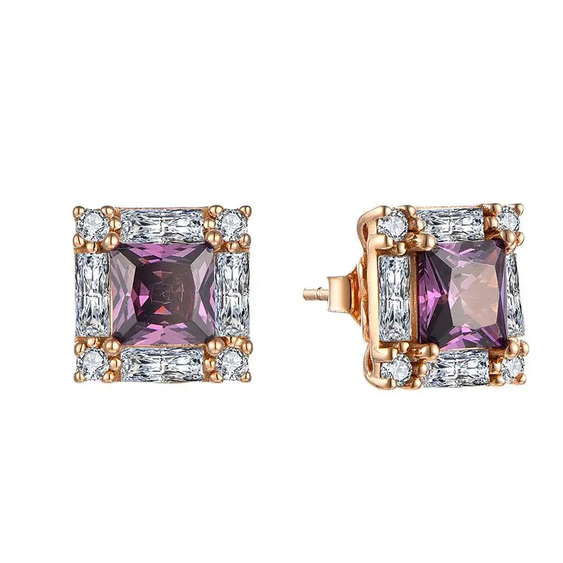 Plated Square Earrings Cubic Crystal Earrings Jewelry Gold Fancy Diamond 925 Silver Party Wedding Zircon Stud Earrings