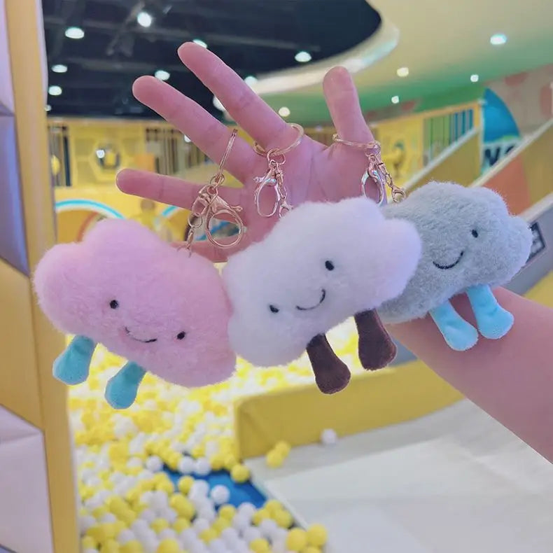 Kwaii Cartoon Plush Toys Smile Clouds Couple Keychain Car Pendant Cute Clouds Stuffed Animal Smile Clouds KeyChains Accessories