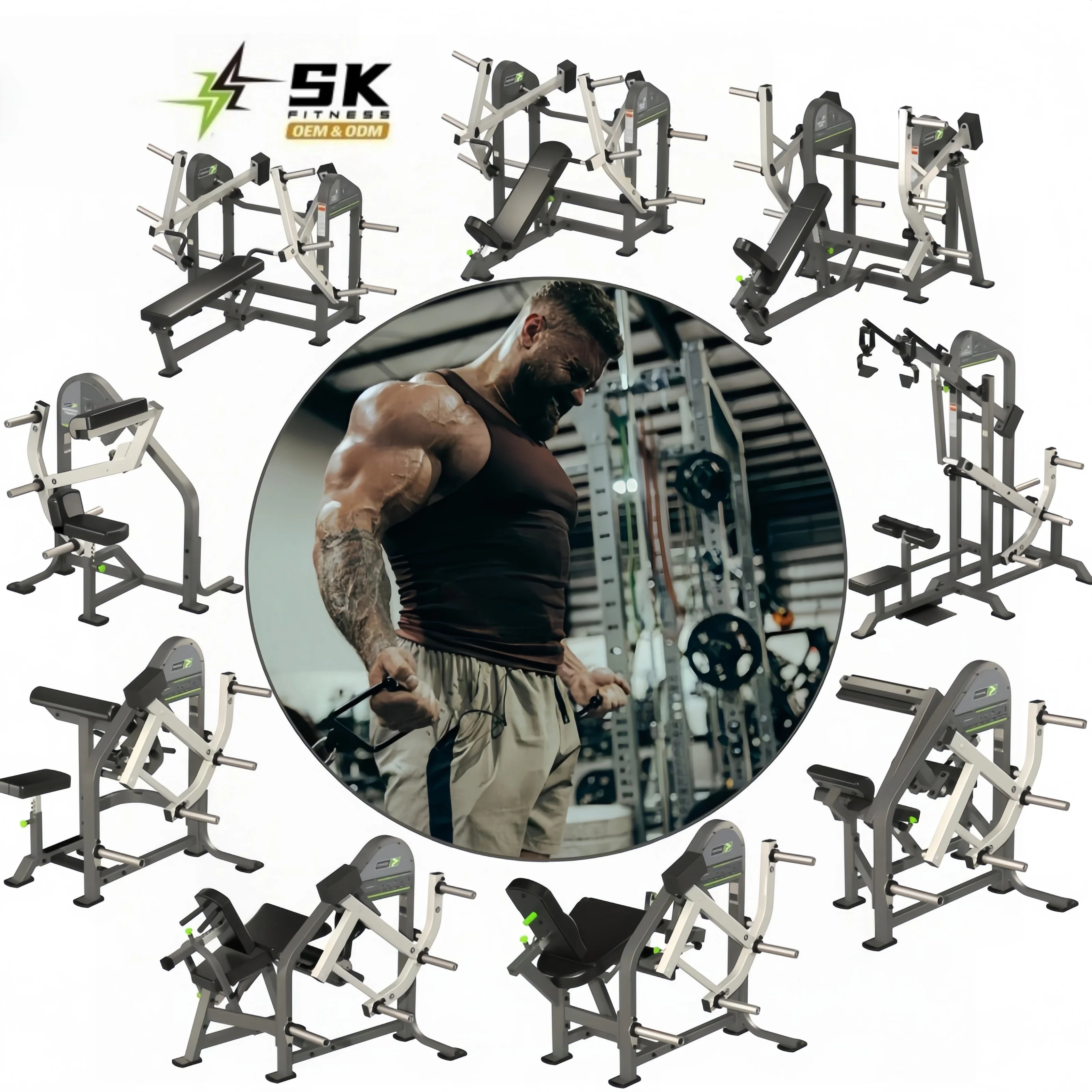 SK High Quality Gym Equipment Full Set Chest Press Shoulder Back Press Leg Extension Leg Curl Machine Arms Strength Training