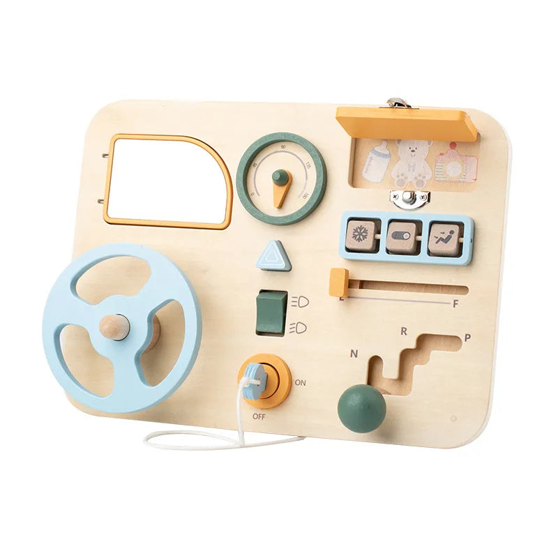 2026 New Children's Wooden Car Steering Wheel Busy Board Games Early Educational Fidget Activity Sensory Gift Toys for Kids