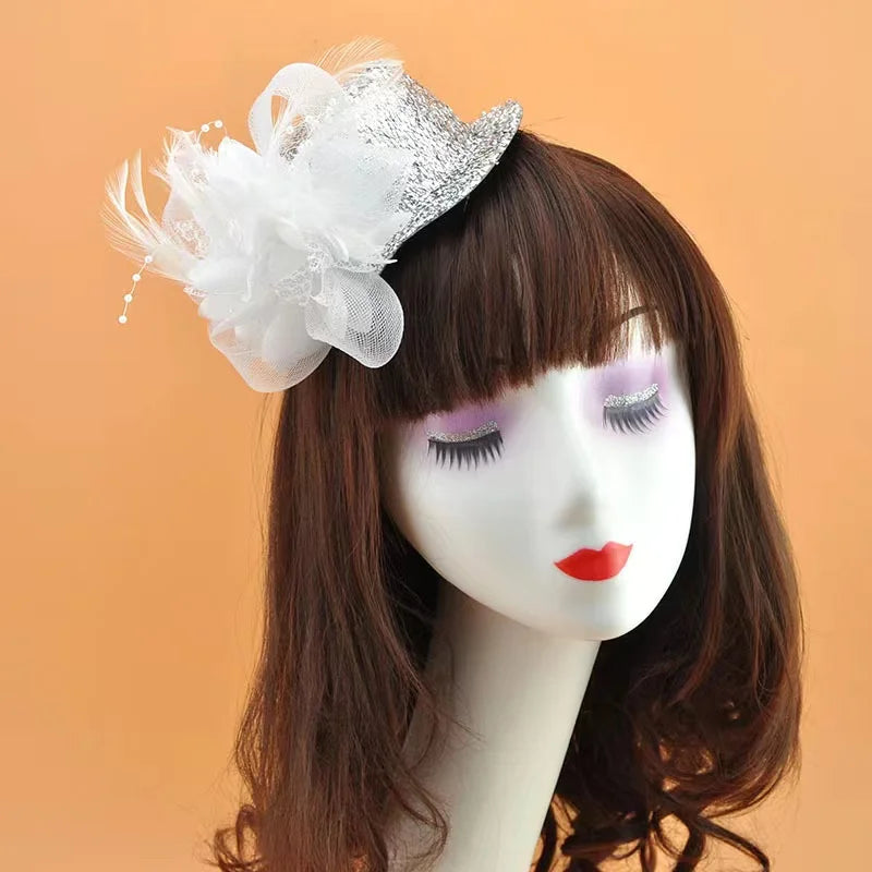 Fashion Children  Fascinator Accessories Hair Band Kids Party Feather Mesh Net Veil Party Clip for Women Bridal