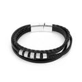 Daili Black Bracelet Silver Metal Magnetic Closure Sparkling Embellishments Leather Bracelet for Men Fashion Jewelry Accessories