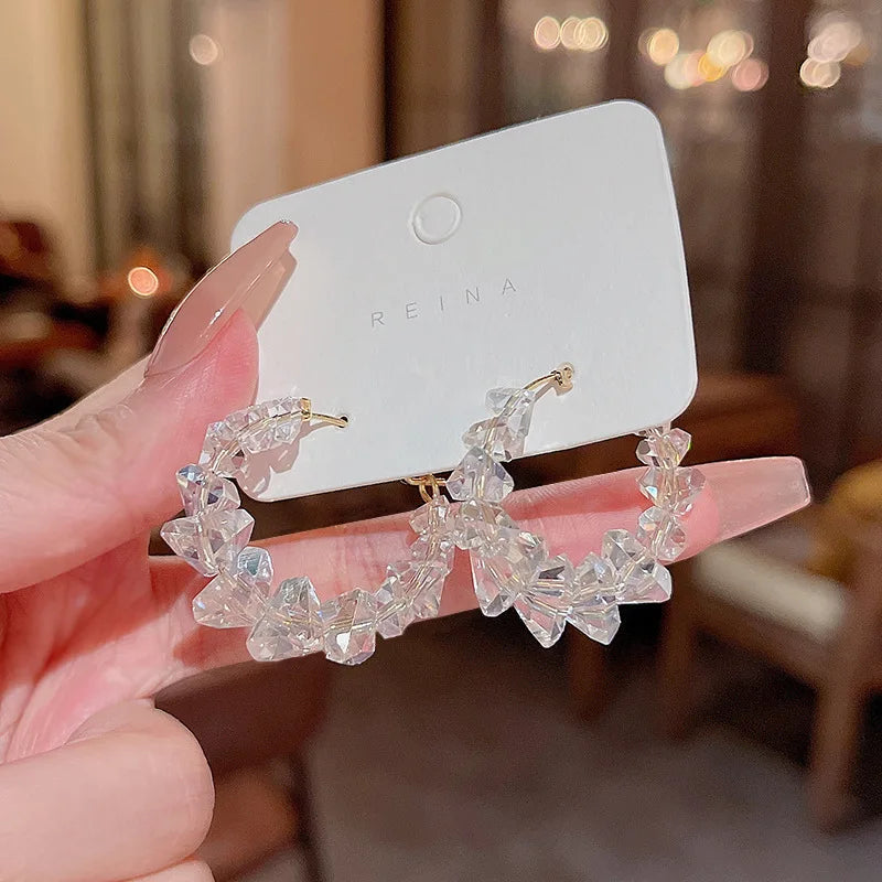 Trendy Women Ladies Earrings Jewelry Round Circle Hoop Crystal Cute Exaggerated Gold Plated Hoop Stud Earrings for Women Girls