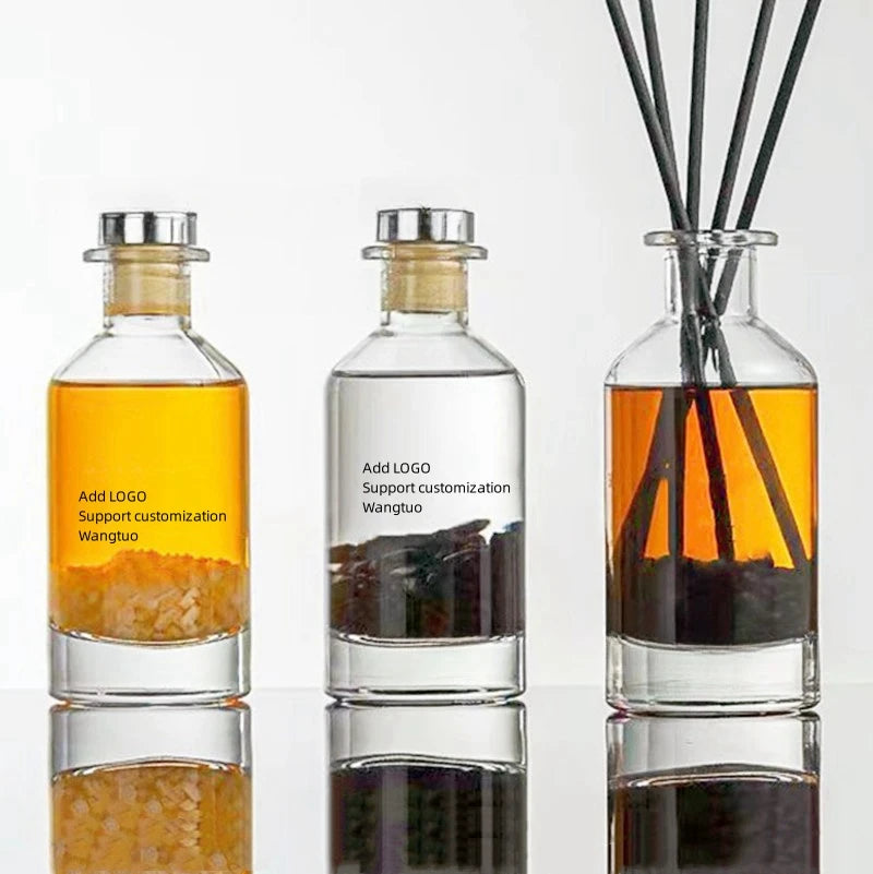Custom Luxury Essential Oil Aromatherapy Diffuser Bottle 100ml 200ml 500ml Empty Glass Reed Perfume Bottle with Roll on Lid