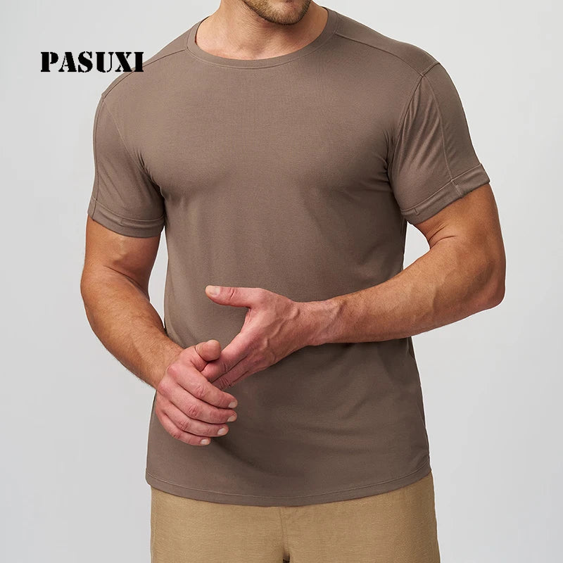 PASUXI Soft Skin-Friendly Men's Rayon T-Shirt Crew Neck Casual Gym Sports Fitness Training Top for Commuting MegaBDM