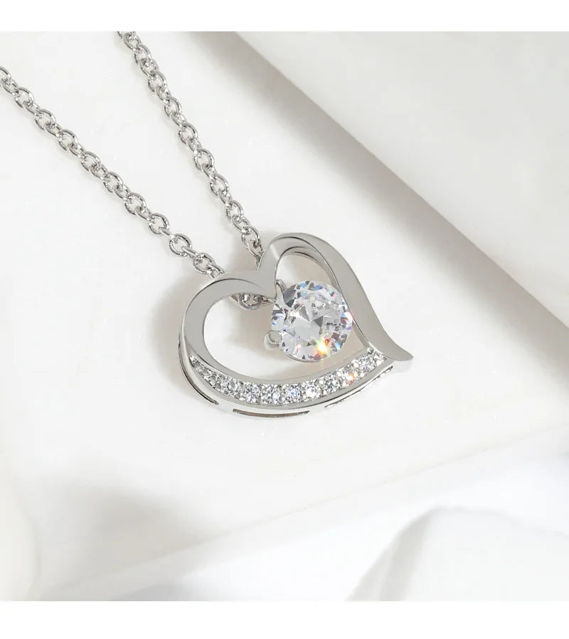 White Zircon Heart Charm Pendant Necklace Love Forever Wedding Party Gift Jewelry for Women