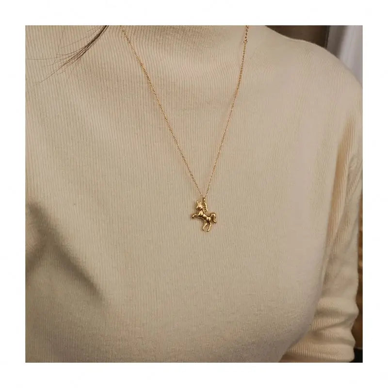 Chris April Vintage 316L Stainless Steel PVD Plated Minimalist Cute unicorn Pendant Necklace