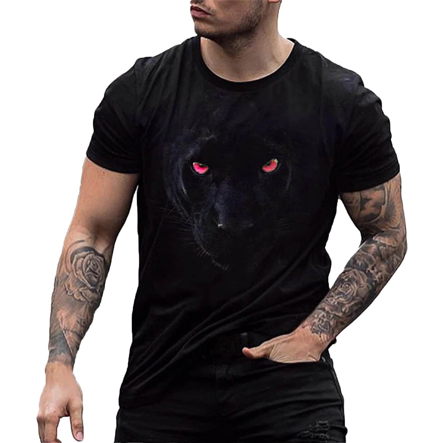 Fitspi Men's T-shirts Tops Fashion 3d Animal Printed Casual Round Neck Pullover Printed Short Sleeve Henley Shirts Tee T Shirt