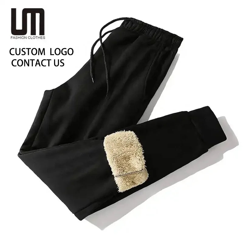 Liu Ming 2025 Trend Winter Sports Pants for Men Casual Mid Waist Drawstring Long Trousers Warm Thick Fleece Straight Jogging