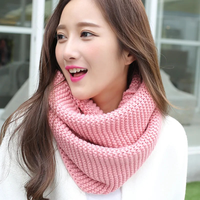 New Women Solid Color Cable Knitting Wool Snood Infinity Scarf Winter Neck Warmer Cowl Collar Circle Scarves