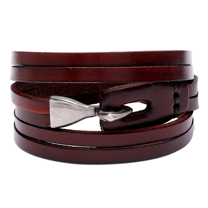 Retro Leather Encircling Bracelet for Men and Women with Hook and CLASP BRACELET Trend Fashion Leather Bracelet Wholesale