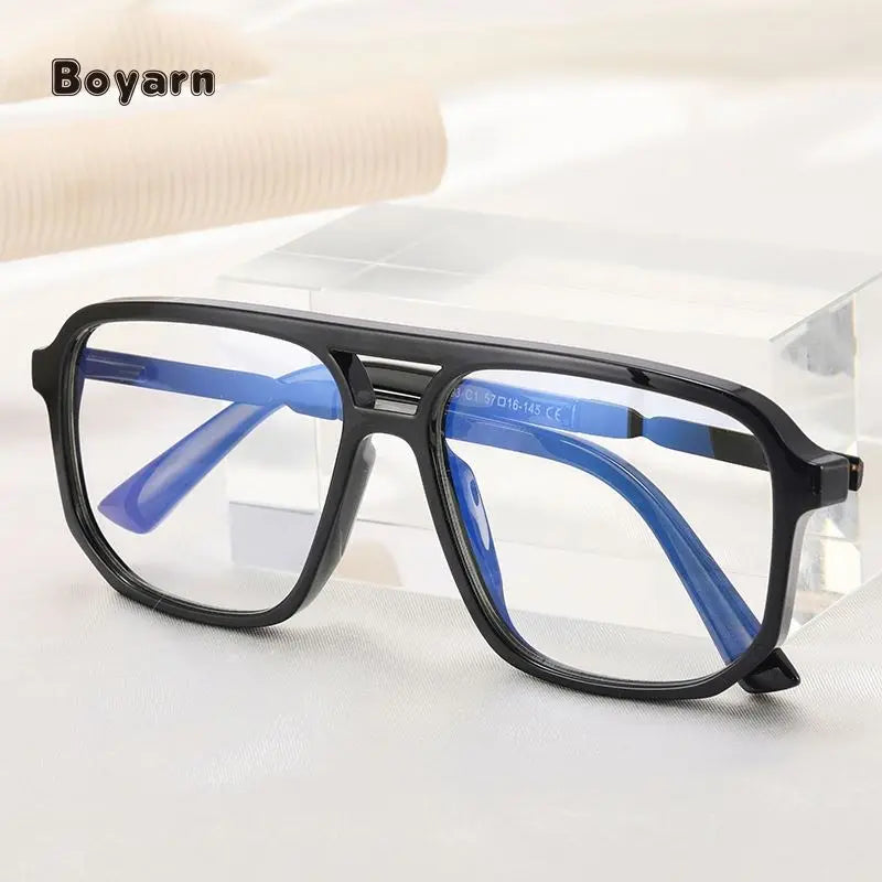 Boyarn Classical Retro TR90 Optical Frame Black Square Eyeglasses Frame Computer Glasses Anti Blue Light Men Eyewear