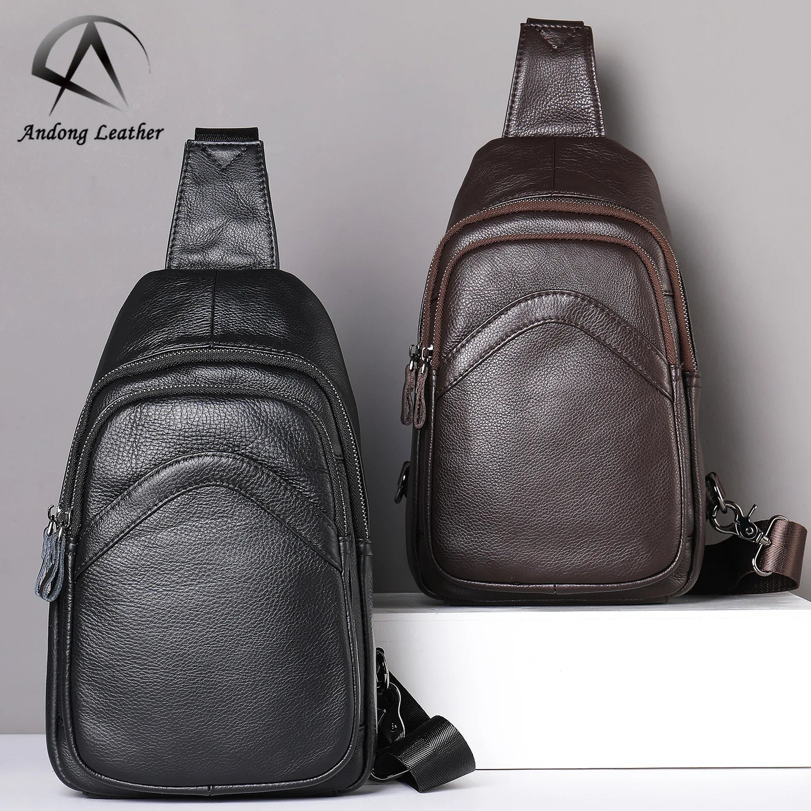 Andong New Style Men's Genuine Leather Large Capacity Crossbody Chest Bag Men Shoulder Bags Man Pocket