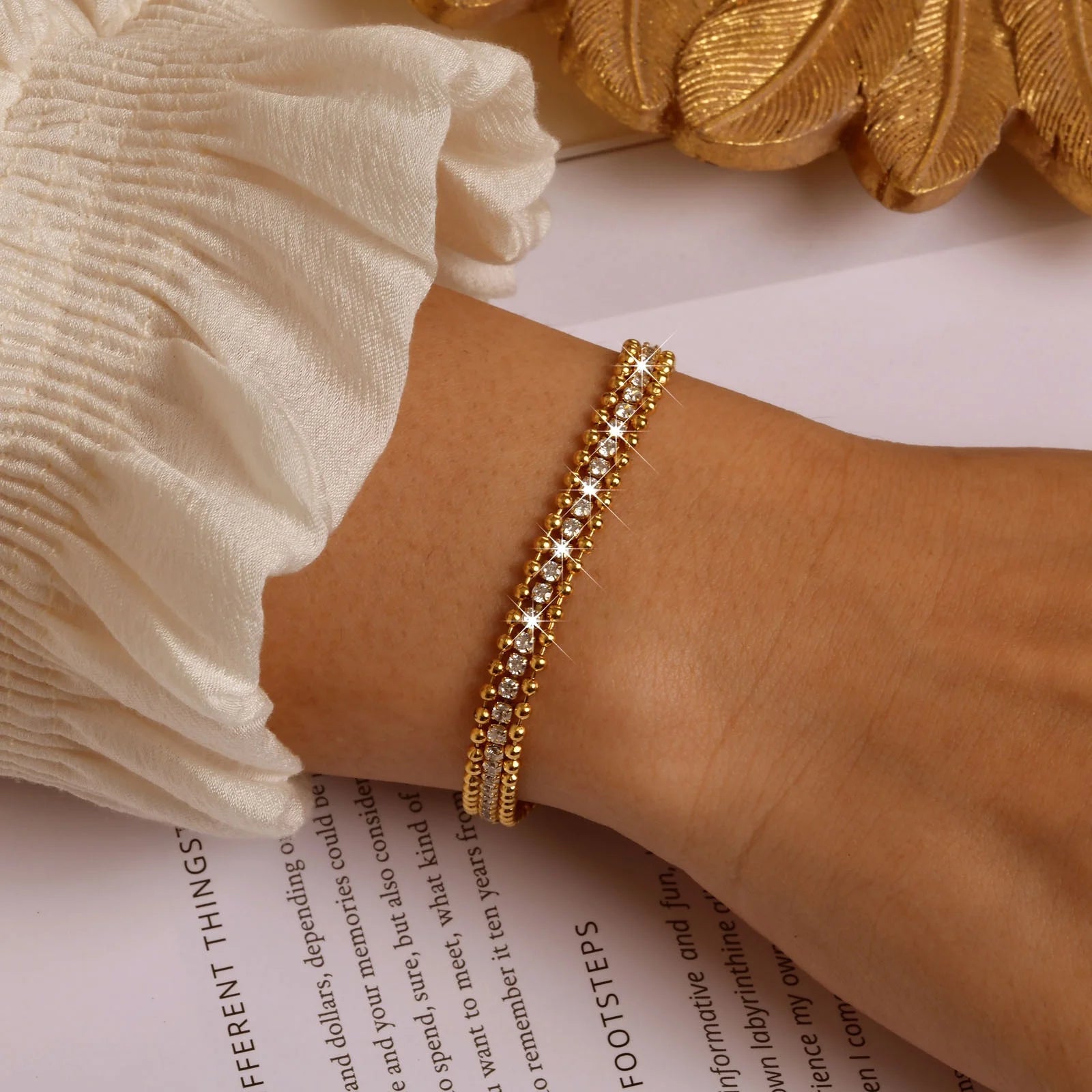 New Stainless Steel Chain Zircon Bracelet Women 18K Gold Plated Fashion Jewelry Bracelet