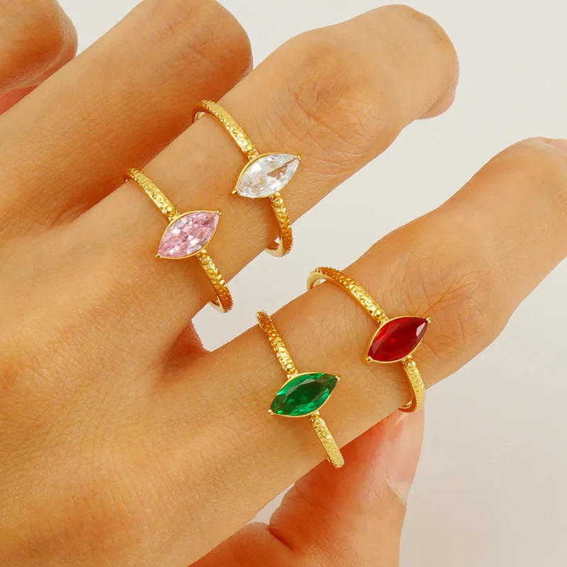 Wholesale Sample New Design Stainless Steel Gold Plated Zircon Horse Eye Inlaid Light Open Ring for Women Fashion Jewelry