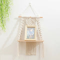 Macrame Wall Hanging Plant Decor Shelf Indoor Outdoor Floating Wood Shelve Decorative Hand Made Rope Boho Shelving for Plants