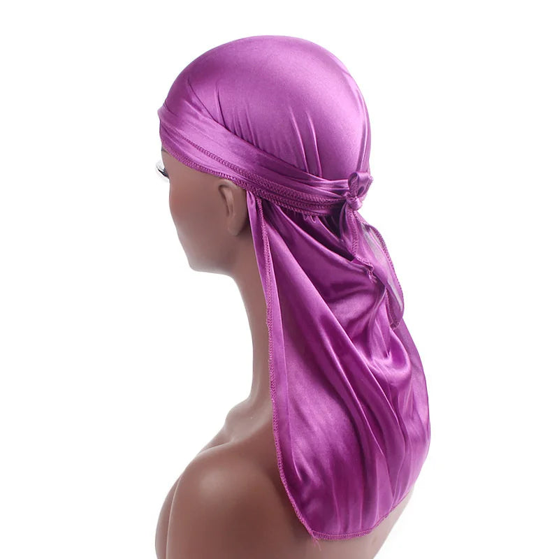 Wholesale Custom Satin Soie Silk Silky Durags for Men Solid Color Polyester Du Rags
