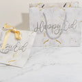 Custom Free Sample Printed Logo Portable Marble Effect Recycled Paper Bag with Ribbon