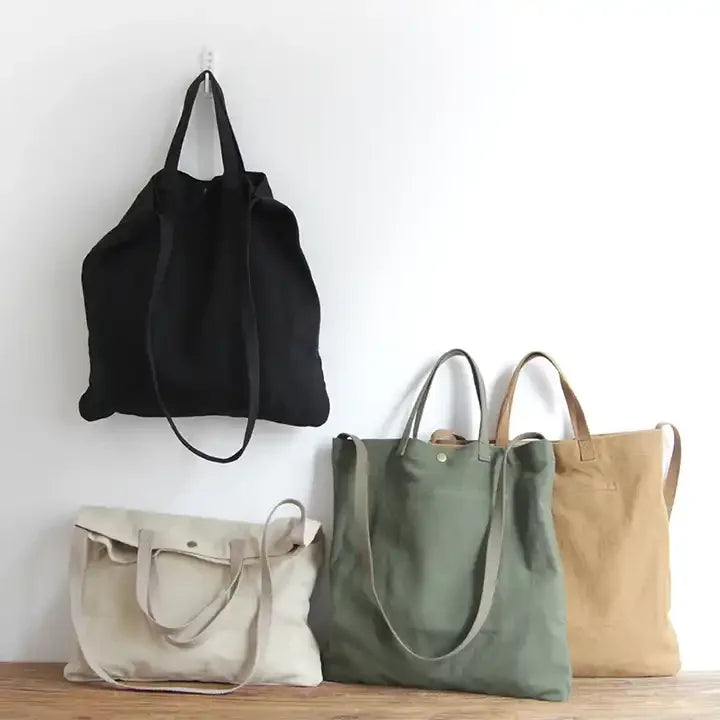 Recyclable Canvas Shopping Bag Long Handle Reusable Shoulder Closure 10-15KG Capacity Letter Pattern School Daily Use Customized