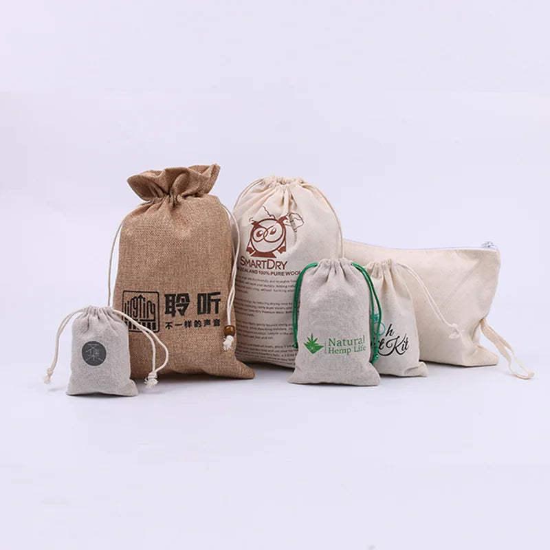 Red Jute Gift Pouch with Drawstring Eco-Friendly Logo Printed Jewelry Bag Letter Pattern
