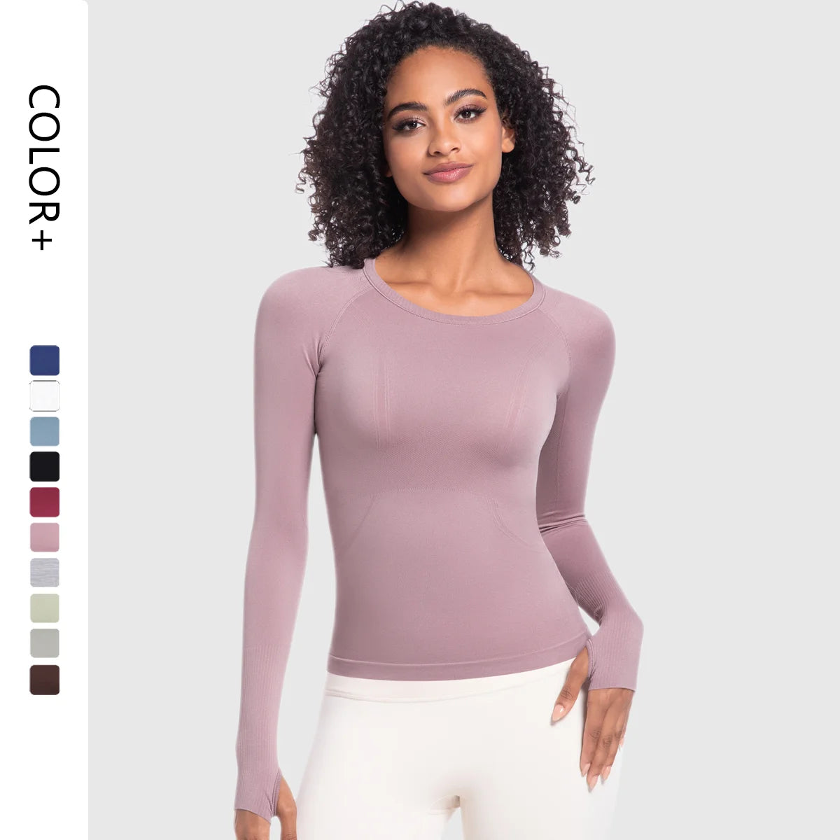Hot Selling Women's Lightweight Long Sleeve Sports Top Neck Fitness Yoga Running T-Shirt Breathable Seamless Design Front MegaBDM