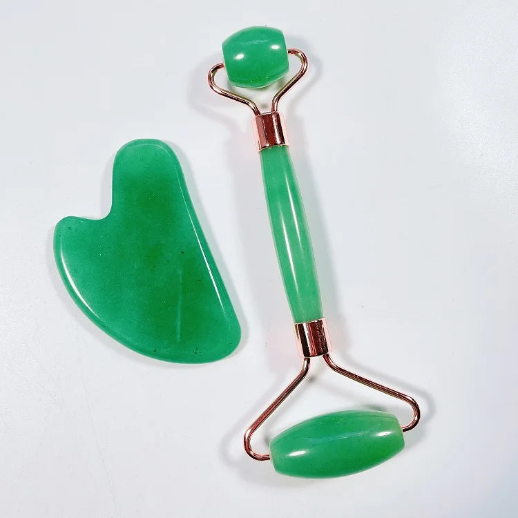 Huiying Real Guasha Board Facial Jade Roller Crystal Green Aventurine Set Face Beauty Equipment Kit