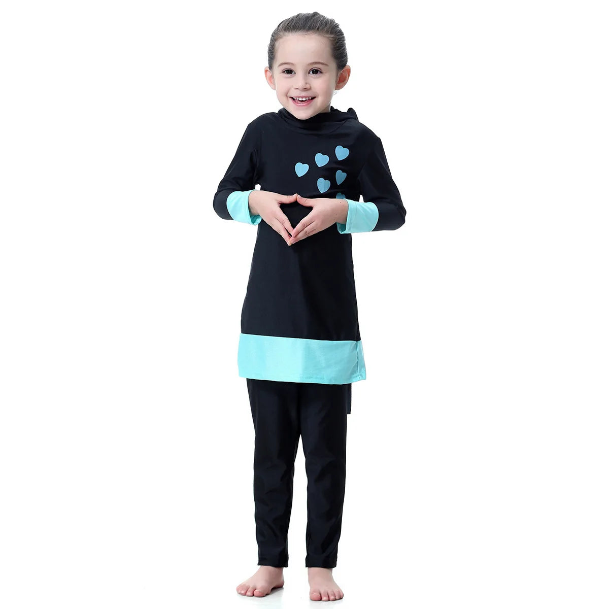 Wholesale Factory Stock Mushim Swimwear Girls' Long Sleeve Love Hooded Swimwear Set