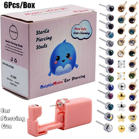 6pcs/Box Children's Dolphin Mishu Disposable Engagement Wedding Trendy Ear Piercing Unit Gun 316L Stainless Steel 24K Gold