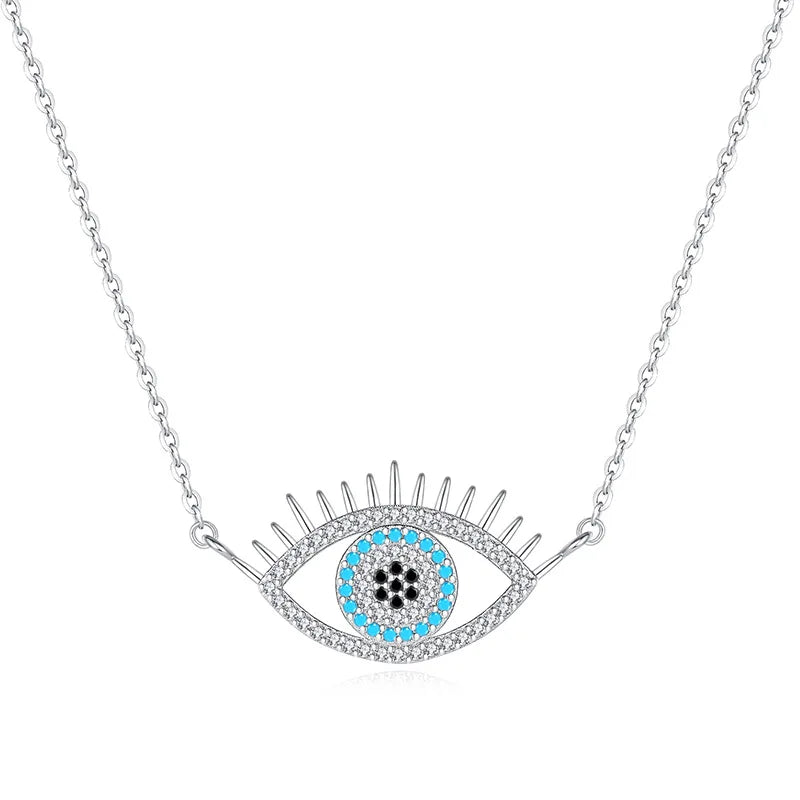 Dropshipping Qings 925 Sterling Silver Zircon Trendy Gold Plated Eye Pendant Necklace for Women Wedding Party