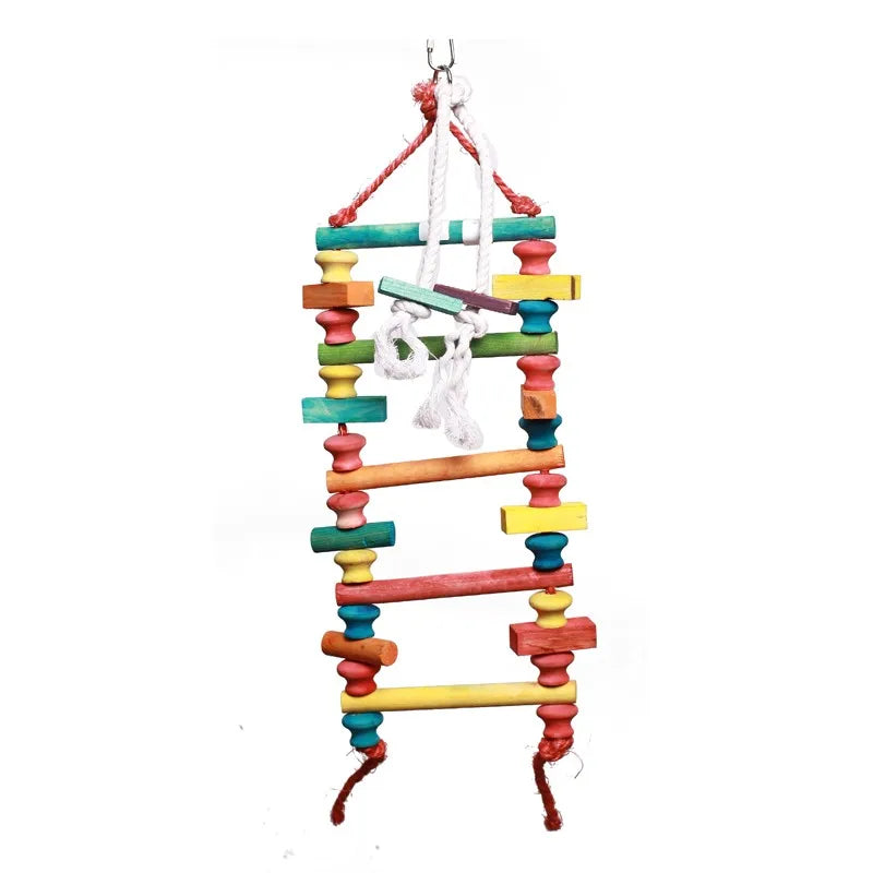 Eco-Friendly Sustainable Wooden Bird Training Toy Ladder Bridge Stainless Steel Edible Rope Material Small/Medium Parrot Toy