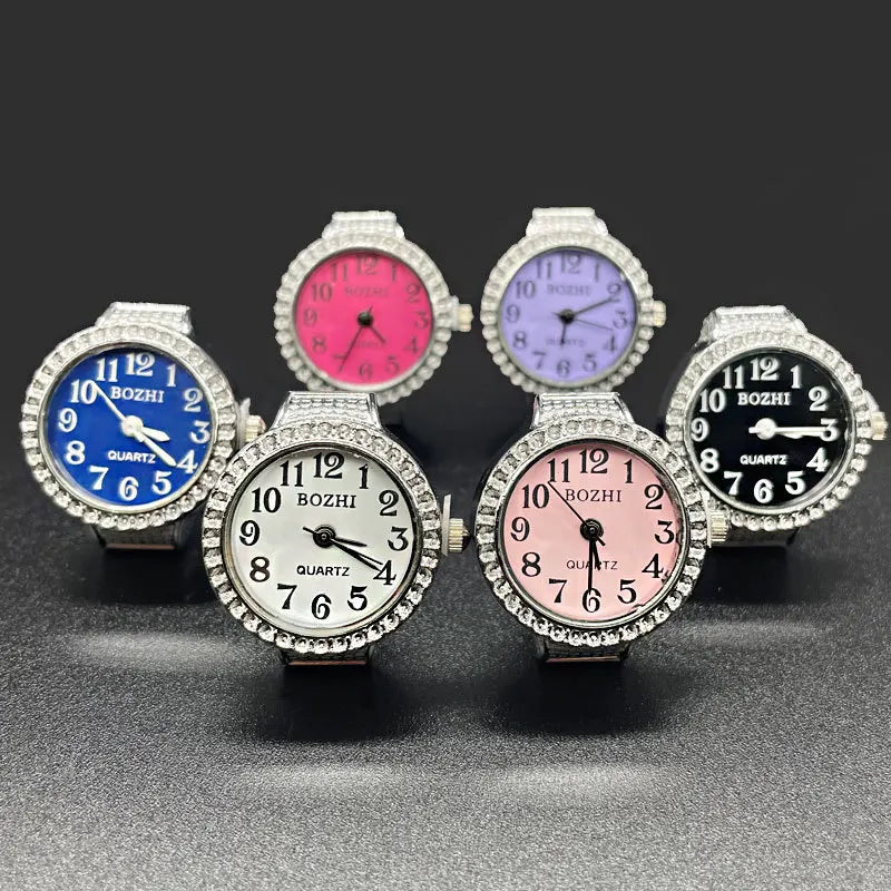 Finger Watch Retro Punk Elastic Stainless Steel Band Couple Ring Jewelry Clock Roman Numerals Dial Mini Quartz Watches for Women