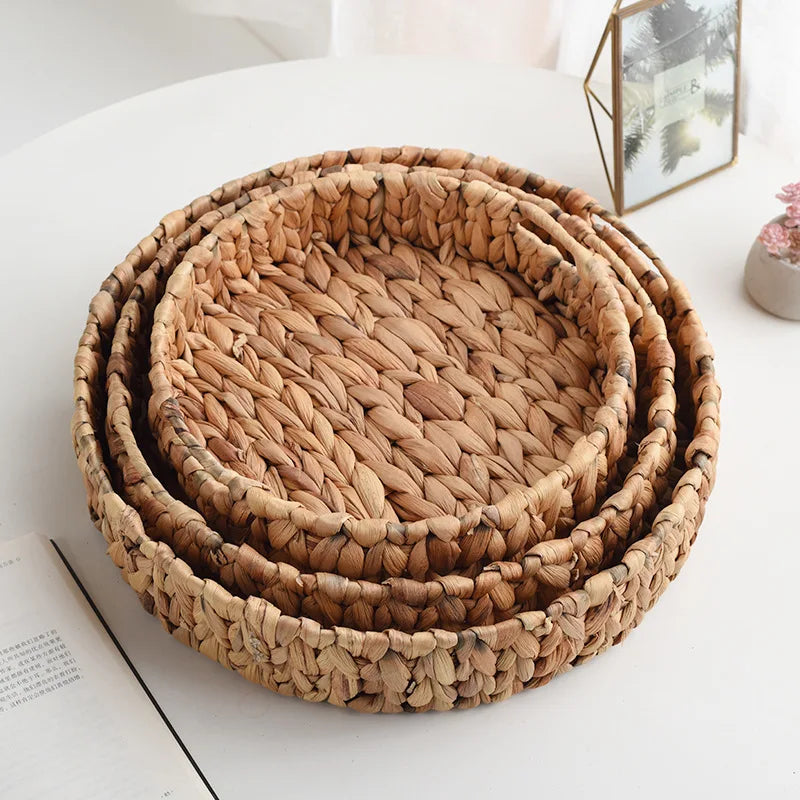 Water Hyacinth Household Woven Storage Basket Table Tray Kitchen Fruit and Vegetable Storage Basket Tray Clutter Box