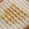 Retro 18K Gold Plated Stainless Steel Geometric Small Hoop Earrings Oval Square Round Heart Diamond Huggie Hoop Earrings