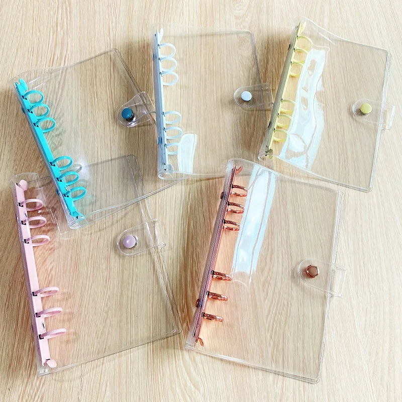 Wholesale A5 A6 Plastic Clear PVC Budget Binder Transparent Mini Refillable Colored 6 Ring Loose Leaf Binding Planner Folder