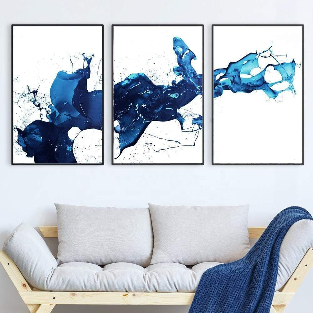 Abstract Cobalt Splash Canvas White and Blue Nordic Poster Wall Painting Room Decor Luxury Home Decoration