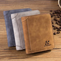Retro Man'S Money Clip Short Frosted Pu Leather Tri-Fold Wallet Men