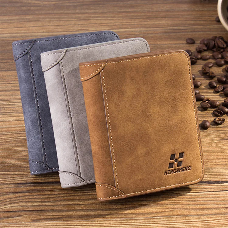 Retro Man'S Money Clip Short Frosted Pu Leather Tri-Fold Wallet Men MegaBDM