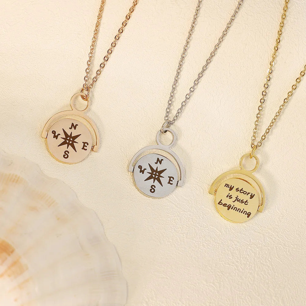Wholesale Personalized Rotating Compass Stainless Steel Necklace Gold-Plated Chain with Customizable Charm Pendants