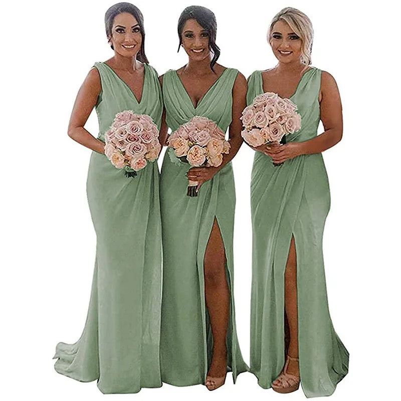 2025 New Popular Color Modern V-Neck Draped Lace-Up Back Bridesmaid Dress with Mermaid/Trumpet Silhouette for Wedding Banquets